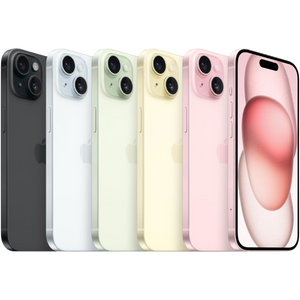 5つのカラーの本体を並べたiPhone 15