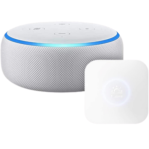 正面から写したAmazon Echo Dot (第3世代) スマートスピーカー with Alexaのサンドストーンと Nature スマートリモコン Remo mini