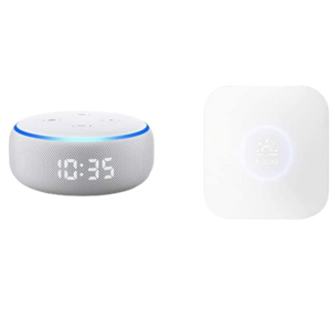 並べて写したAmazon Echo Dot with clock スマートスピーカー LEDディスプレイ付きとNature スマートリモコン Remo mini