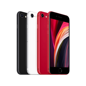 3台並んだ、アップルジャパン iPhone SE 第2世代のブラック、ホワイト、レッド