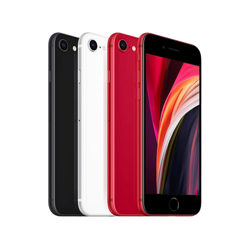 3台並んだ、アップルジャパン iPhone SE 第2世代のブラック、ホワイト、レッド