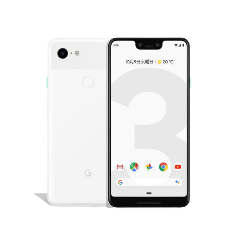 正面と背面を写した、グーグル Pixel 3 XL 64GBのクリアリーホワイト