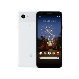 正面から写した、グーグル Pixel 3a スマートフォンのクリアリーホワイト