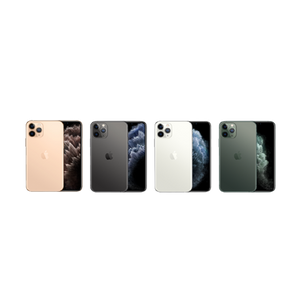 ４つ並べて写したアップルジャパン iPhone 11 Pro　ゴールド、スペースグレイ、シルバー、ミッドナイトグリーン