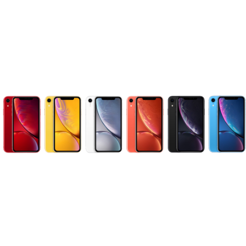 6台並んだAppleJapan iPhone XR PRODUCTRED イエロー ホワイト コーラル ブラック ブルー